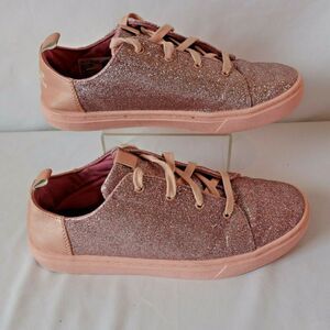 TOMS Pink Sparkle Lenny Lace Up Shoe Sneaker Youth Size 5